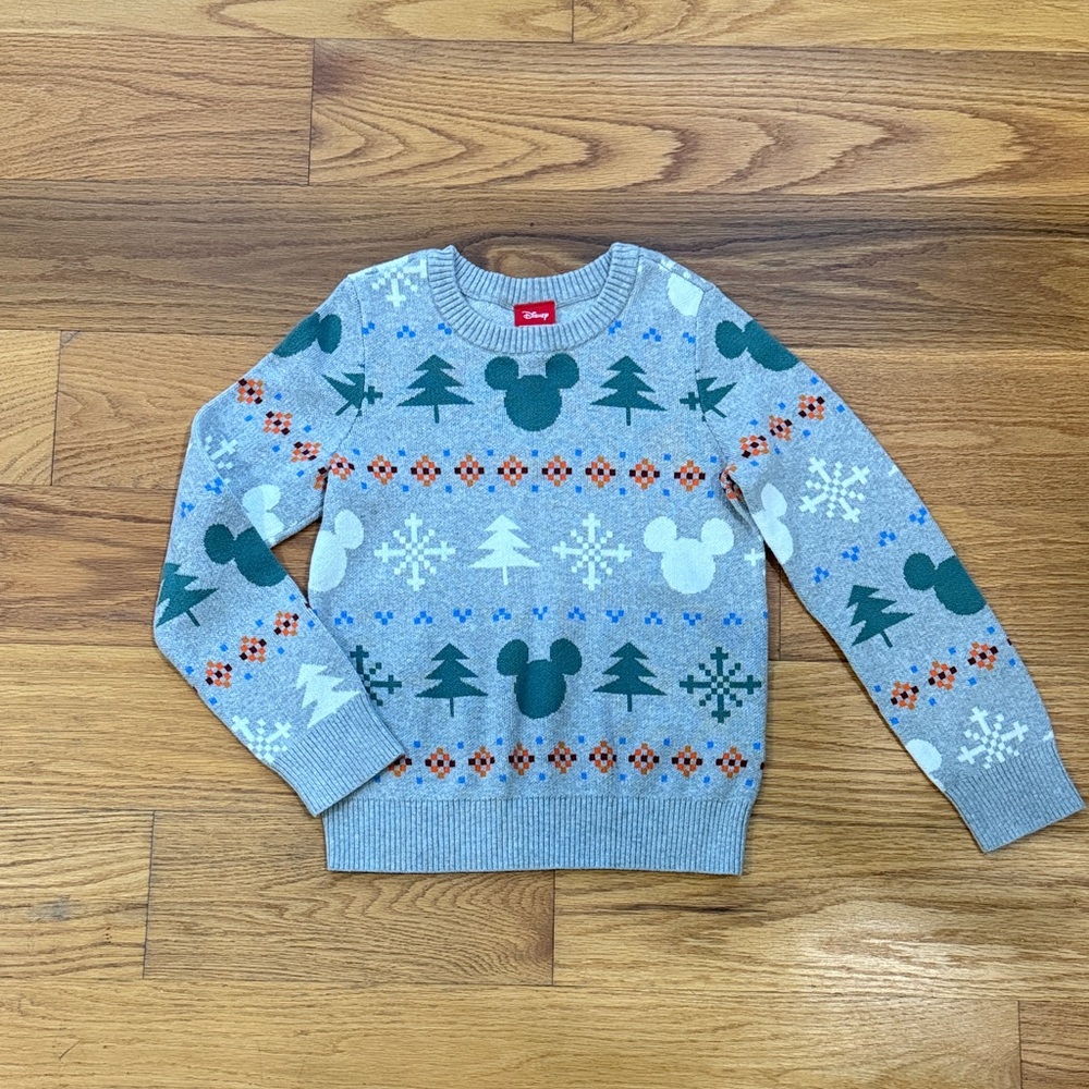 Disney Gray Crewneck Sweater with Green and White Motifs